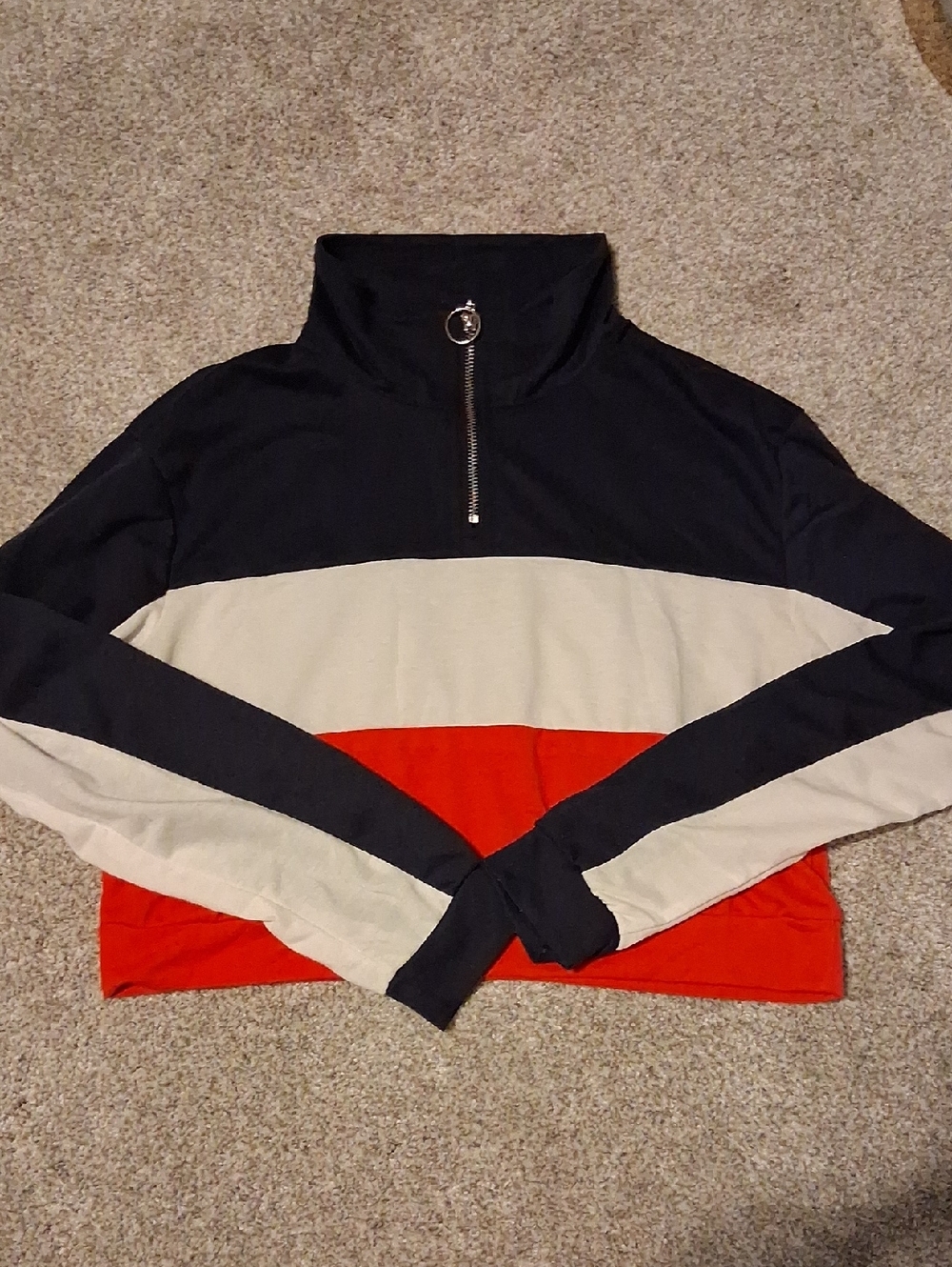 Navy White And Red Turtleneck Cropped Sweater